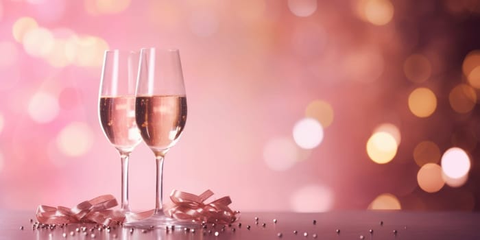 pink bokeh abstract background and champagne. AI Generated