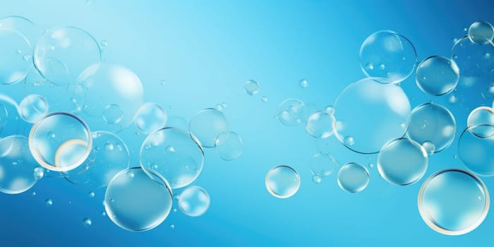 Floating colorful soap bubbles background, abstract design on blue background. AI Generated