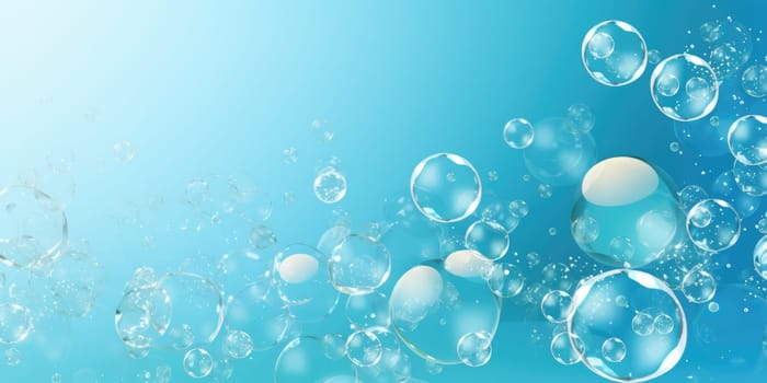 Floating colorful soap bubbles background, abstract design on blue background. AI Generated