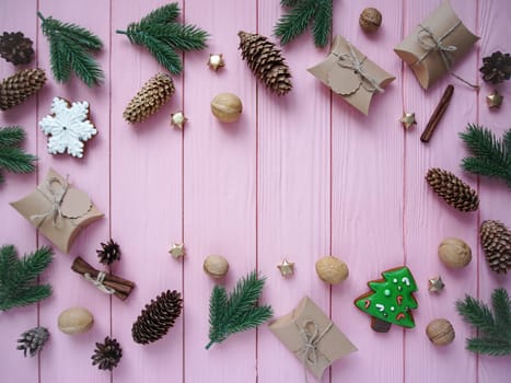 Christmas and New Year decorations on a wooden background. Beautiful background. Copy space. High quality photo