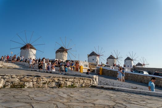 Lots of people at the windmills in Mykonos