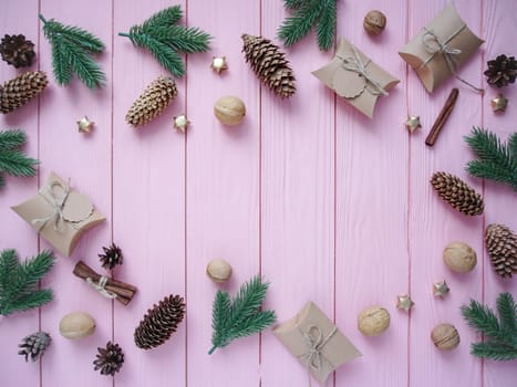 Christmas and New Year decorations on a wooden background. Beautiful background. Copy space. High quality photo