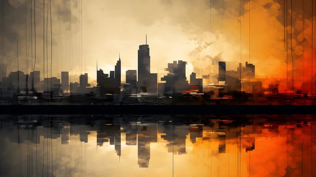 colored abstract city skyline with reflection - modern digital painting - AI generative