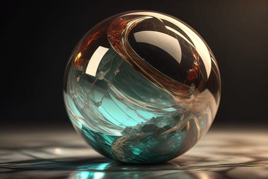 Transparent crystal ball on a wooden table. ai generative