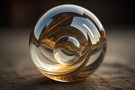 Transparent crystal ball on a wooden table. ai generative