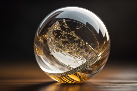 Transparent crystal ball on a wooden table. ai generative