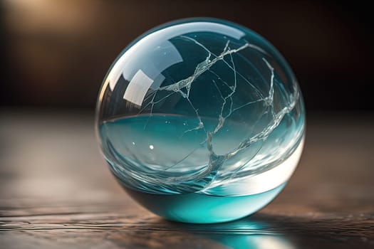 Transparent crystal ball on a wooden table. ai generative