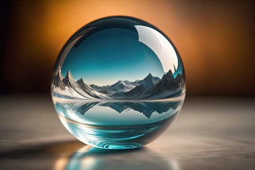 Transparent crystal ball on a wooden table. ai generative