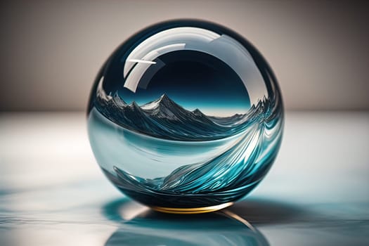 Transparent crystal ball on a wooden table. ai generative