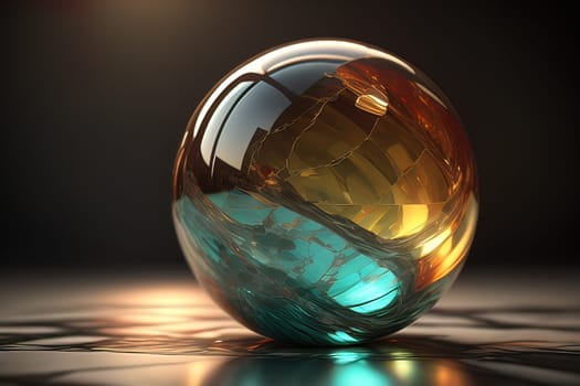 Transparent crystal ball on a wooden table. ai generative