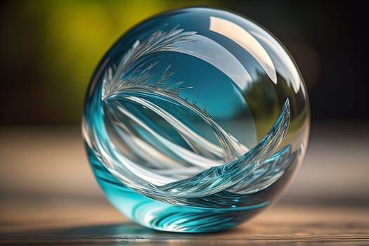 Transparent crystal ball on a wooden table. ai generative