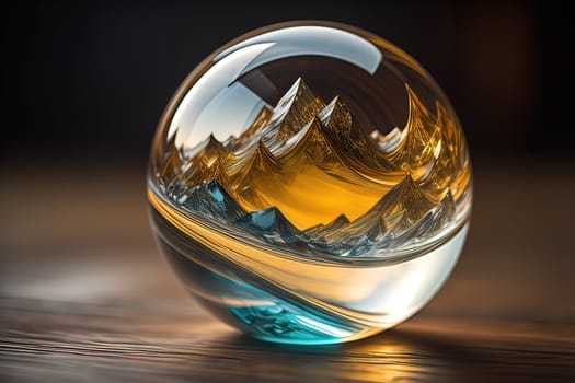 Transparent crystal ball on a wooden table. ai generative