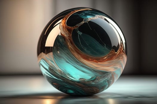 Transparent crystal ball on a wooden table. ai generative