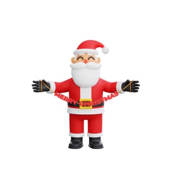 3D rendering Santa Claus joyfully presenting Merry Christmas . Perfect for holiday themed designs and Christmas celebrations