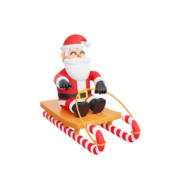 3D rendering Santa Claus taking a ride on a unique sleigh made of candy canes. Perfect for holiday themed designs and Christmas celebrations
