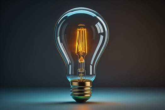 Glowing glass light bulb on dark background. ai generative