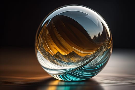 Transparent crystal ball on a wooden table. ai generative