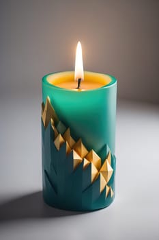 Creative burning candle on a wooden background. ai generative