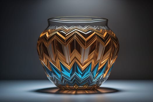 Colorful glass pot on a dark background. ai generative