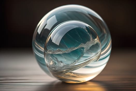 Transparent crystal ball on a wooden table. ai generative