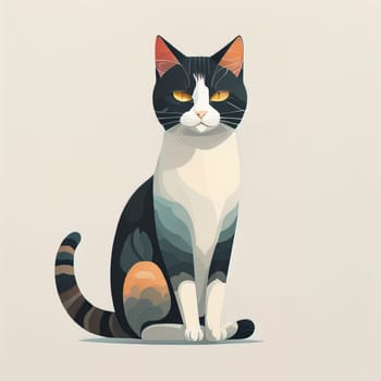 Cute cat sitting on the floor. Vector illustration in retro style. ai generative