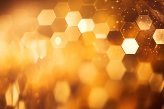 gold hexagonal bokeh abstract background. AI Generated