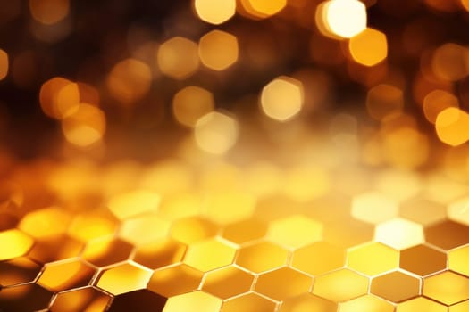 gold hexagonal bokeh abstract background. AI Generated