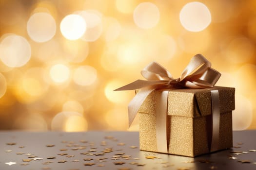 gold bokeh abstract background and gift box. AI Generated