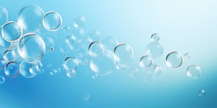 Floating colorful soap bubbles background, abstract design on blue background. AI Generated