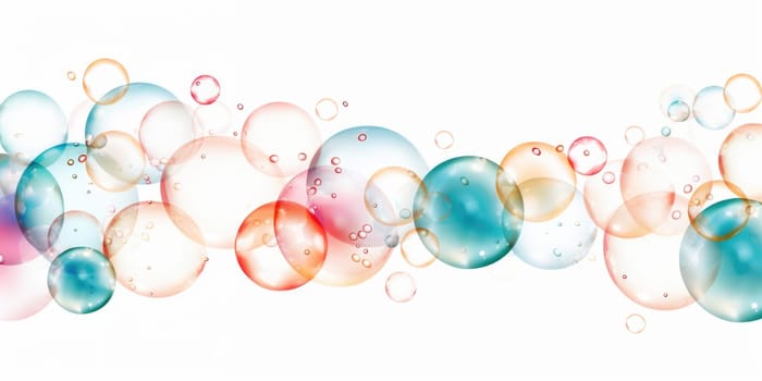 Floating colorful soap bubbles background, abstract design on white background. AI Generated