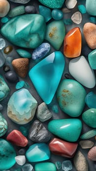 Colorful stones background, 3d rendering. Computer digital drawing.3d rendering of sea stones in turquoise water background.