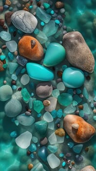 Colorful stones background, 3d rendering. Computer digital drawing.3d rendering of sea stones in turquoise water background.