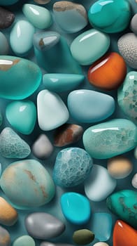 Colorful stones background, 3d rendering. Computer digital drawing.3d rendering of sea stones in turquoise water background.