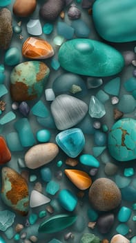 Colorful stones background, 3d rendering. Computer digital drawing.3d rendering of sea stones in turquoise water background.