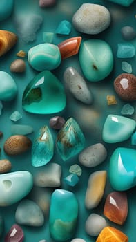 Colorful stones background, 3d rendering. Computer digital drawing.3d rendering of sea stones in turquoise water background.