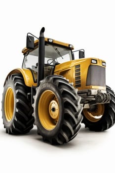 Yellow tractor isolated on white background.