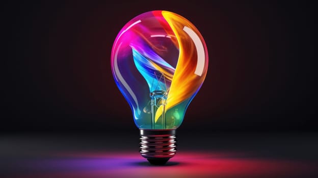 Lamp designed as a colorful bulb ultra realistic illustration - Generative AI. Bulb, rainbow, light, purple.