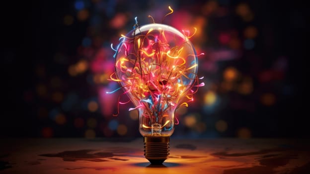 Bulb-shaped lamp serves as a canvas for a mesmerizing explosion of vibrant colors ultra realistic illustration - Generative AI. Colorful, bulb, bouquet, color.