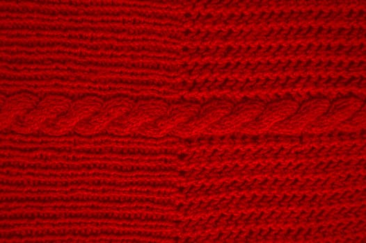 Weave Abstract Wool. Vintage Woven Sweater. Fiber Handmade Warm Background. Knitted Wool. Red Soft Thread. Scandinavian Xmas Print. Linen Plaid Embroidery. Macro Knitted Fabric.
