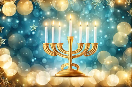 Happy Hanukkah card with beautiful and creative symbols on colorful holiday background for Jewish holiday Hanukkah
