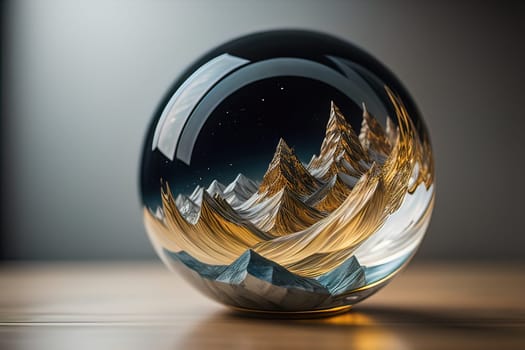 Transparent crystal ball on a wooden table. ai generative