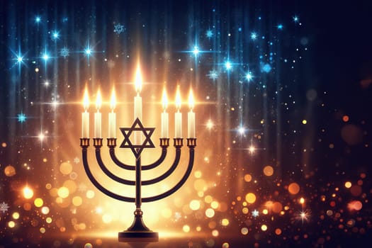 Concept banner for Jewish holiday Hanukkah, space for text on background with bokeh