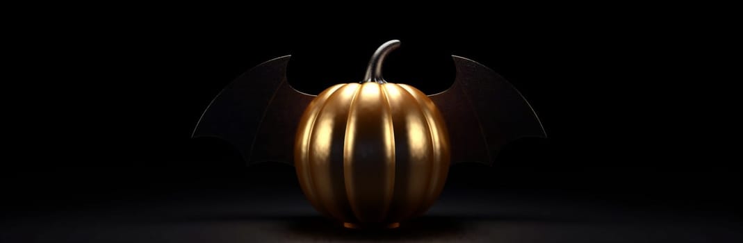 pumpkin fear blue october halloween bat night horror spooky table black background card mystery autumn wood grave lantern light glowing design. Generative AI.