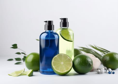 massage cosmetic lemon natural relaxation lifestyle spa background bergamot skincare extract organic body medicine lime treatment fruit bottle oil wellness. Generative AI.