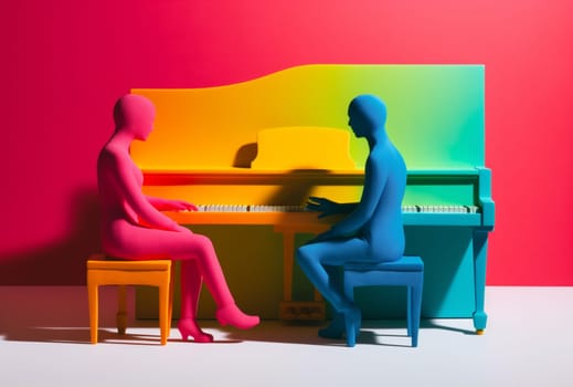 cartoon modern instrument blue music illustration trend piano performance concept art musician people event note colours concert musical colourful melody. Generative AI.