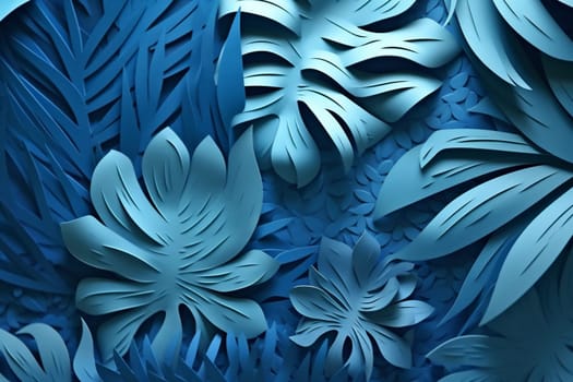 exotic tropic tropical leaf trendy tree background paper plant illustration jungle frame flower botanical decoration design foliage nature pattern blue summer. Generative AI.