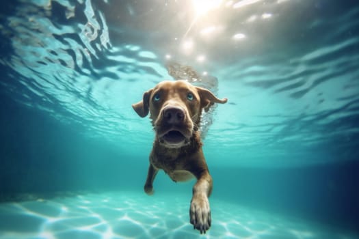 home dog snorkeling water puppy funny vacation underwater popular game playful holiday baby ocean swimming pool leisure fit fun diving. Generative AI.