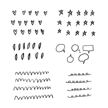 Hand drawn set, abstract shapes doodle, collection of black sketch symbols, vector illustration graphic design elements - Vector 