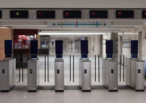 Subway station - turnstiles in metro - close up