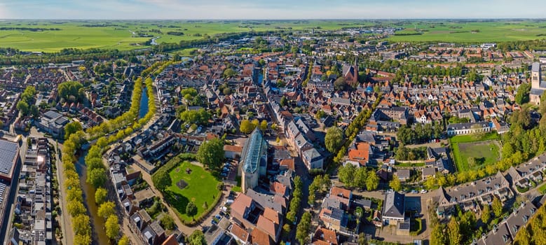 Aerial Panorama from the historial city Bolsward in Friesland the Netherlands